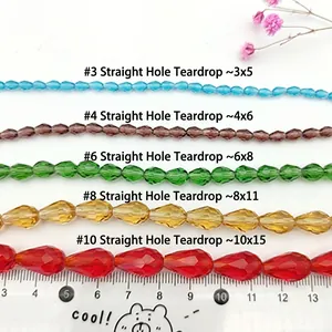 Faceted teardrop glass beads in five sizes and colors for DIY jewelry and accessories