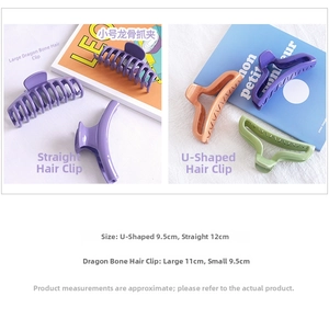 Detailed size specifications for large pastel hair claws in matte resin finishes