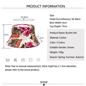 Double-sided reversible cotton bucket hat with tropical floral print for sun protection