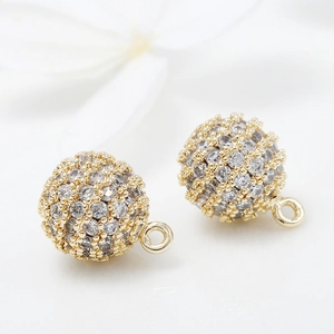 14K gold plated ball pendant with micro-pave white zircon crystals and closed loop