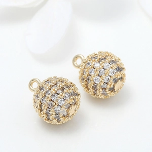 14K gold plated sphere pendant with sparkling white cubic zirconia and top hanging loop