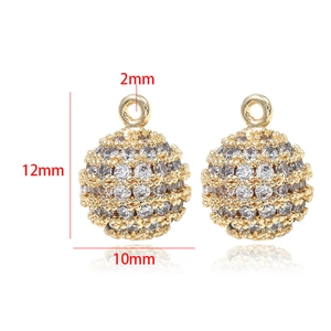 Detail of 14k gold plated round ball charms with zircon inlays and dimensions