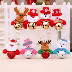 Detailed view of colorful Christmas bell pendants featuring Santa, reindeer, and snowman