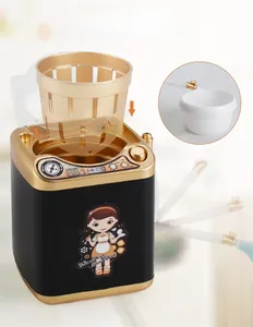 Miniature toy washing machine with drainage basket and functional water outlet feature