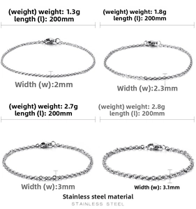 Macro comparison of four stainless steel link chains in different widths and weights
