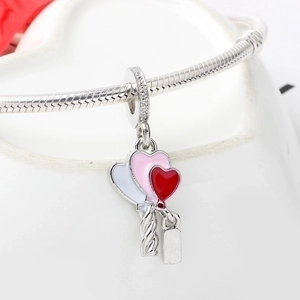S925 sterling silver colorful heart balloon charm with sparkling crystals for bracelet