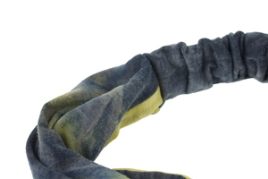 Close-up detail of tie-dye yoga headband showing fabric texture and elastic band