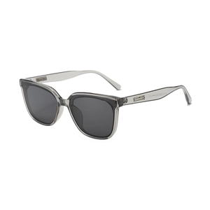 Modern square oversized sunglasses with grey translucent frames and dark grey lenses