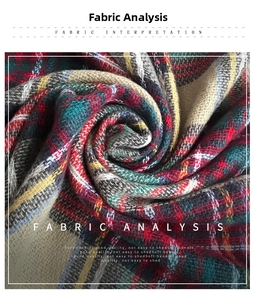 Close-up of soft plaid cashmere scarf with colorful checkered pattern and fuzzy texture