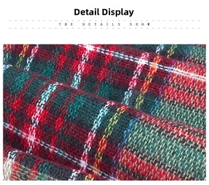 Macro shot of colorful checkered cashmere-feel fabric weave and texture for women scarf