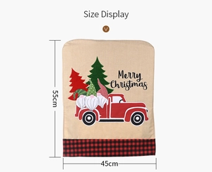 Detailed size display of Christmas chair cover with gnome and truck print, 55x45cm