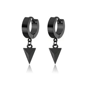 Triangle Pendant Hoop Earrings Stainless Steel Retro Punk Hip Hop Street Style Jewelry Men Women