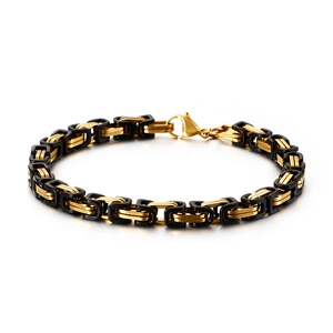 Industrial black and gold square chain bracelet with lobster clasp in titanium steel