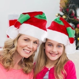 Christmas Hat Plush Soft Long Fur Striped Color Block Holiday Party Decoration For Adult And Kids