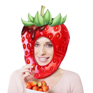 Creative strawberry plush hat with chocolate drizzle for Christmas cosplay party