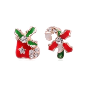 Exquisite Christmas boots and candy cane stud earrings with green enamel and crystals