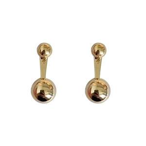 Elegant gold double ball stud earrings with S925 silver needles and mirror finish