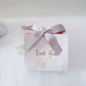 Marble Pattern Paper Gift Bags Ribbon Bow Thank You Print Wedding Party Favors Candy Boxes European Elegant Packaging
