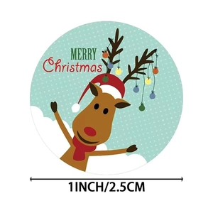 Cartoon reindeer Christmas stickers 1 inch round Merry Christmas seal labels for gift decor