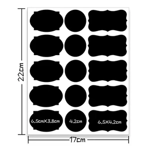 Waterproof PVC chalkboard labels for glass jars in various shapes on a 22x17cm sheet
