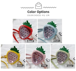 Sparkly strawberry-shaped sequin crossbody bags in red, blue, yellow, pink and green