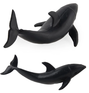 Detailed top and side views of black realistic shark marine animal model toy