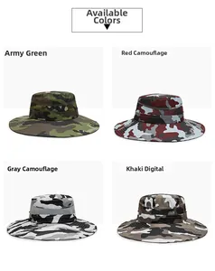 Selezione di cappelli mimetici da sole da uomo nei colori verde militare, rosso e cachi