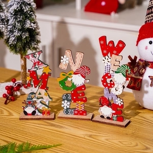 Christmas Wooden Letter Signs Ornaments Faceless Gnome Painted Vertical Alphabet Desktop Decor Nordic Style