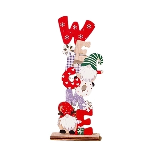 Christmas wooden Welcome standing sign with colorful letters and Nordic faceless gnomes