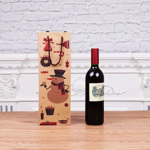 Christmas snowman kraft paper wine gift bag with sturdy handles for festive table decor