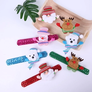 Luminous Christmas slap bracelets with plush Santa, reindeer and snowman decorations