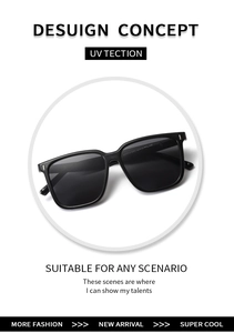 Détail macro de lunettes de soleil carrées noires avec décor latéral en métal et verres