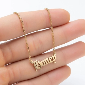 Honey Letter Pendant Necklace Stainless Steel Gothic Old English Font Vintage Jewelry For Women Friends