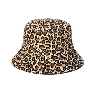 Detailed view of the leopard print bucket hat's fabric texture and high-density stitching
