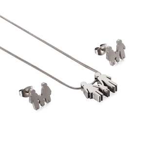 Set gioielli minimalista famiglia di tre in acciaio inossidabile con collana e orecchini