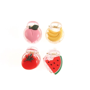 Cute fruit shaped hair clips set for girls featuring peach, banana and watermelon