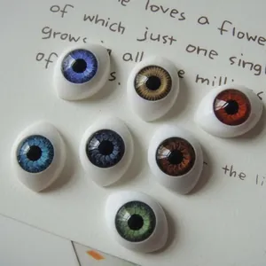 Detailed view of 20mm BJD doll eye replacements in seven vibrant resin iris colors