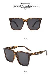 Détails des lunettes de soleil carrées écailles de tortue avec verres gris foncé