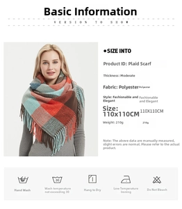 Spécifications du foulard à carreaux en polyester de 110x110cm et d'un poids de 210g
