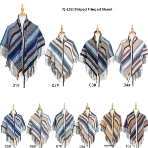 Détail montrant dix options de couleurs d'écharpes à rayures et franges pour hommes