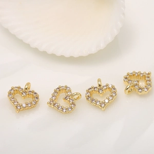 Vergoldete 14k Herzanhänger mit Zirkonia-Steinen für DIY-Schmuckherstellung und Basteln