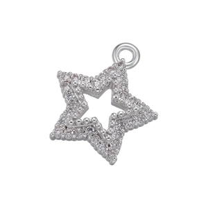 Macro shot of silver star pendant featuring micro-set sparkling cubic zirconia stones