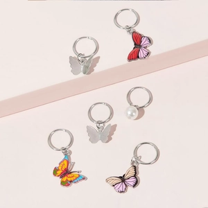 Modische Haorring mit bunten Schmetterling und Perle Anhänger für geflochtene Frisuren Set.