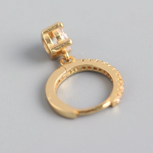Luxurious gold-plated 925 sterling silver huggie earrings with a square zircon pendant