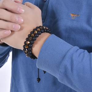 Men's double-layered bracelet with faceted tiger eye and black matte stone beads