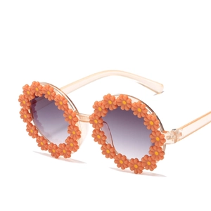 Kids cute orange sunflower sunglasses with purple gradient lenses and floral frame