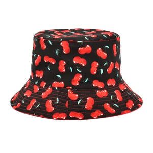 Chapeau Bob En Coton Réversible Avec Imprimé Cerise Protection Solaire Large Bord Extérieur Été Pour Femmes Et Hommes