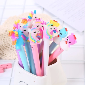 Cute cartoon unicorn and bear lighted pens in various pastel colors for school and office