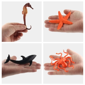 Realistic marine animal figures set including seahorse, starfish, whale and octopus models