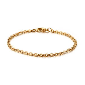 Classic gold stainless steel O-chain bracelet with secure lobster clasp on white background